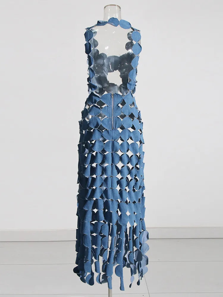 Denim Cutouts Maxi Dress
