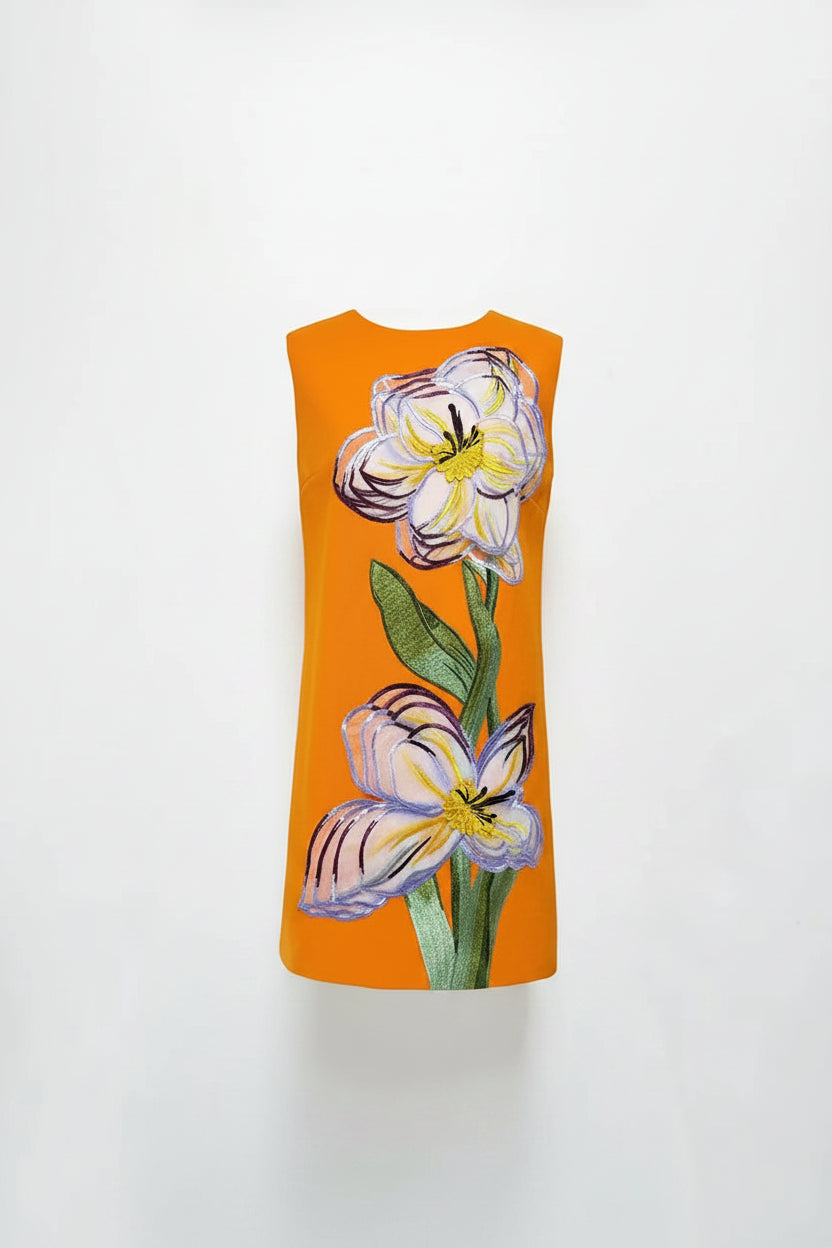 Flower Embroidered Mini Dress