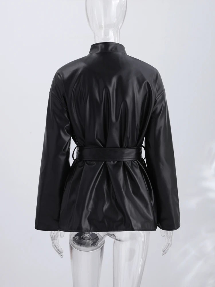 Knot Buttons Leather Jacket