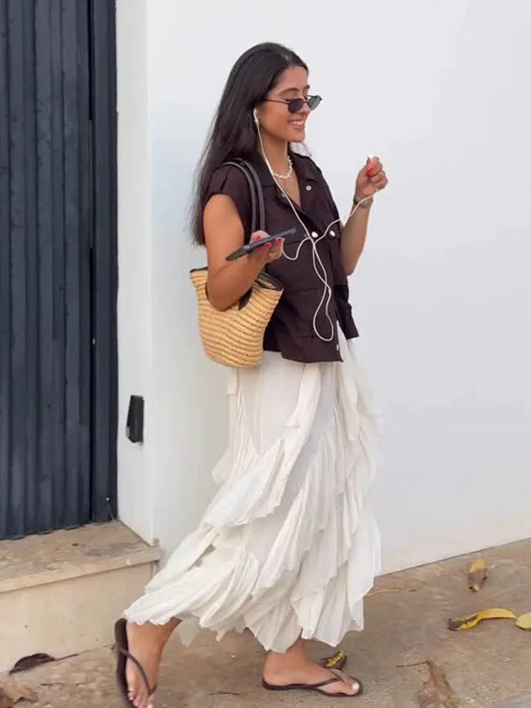 Tiered Ruffle Midi Skirt