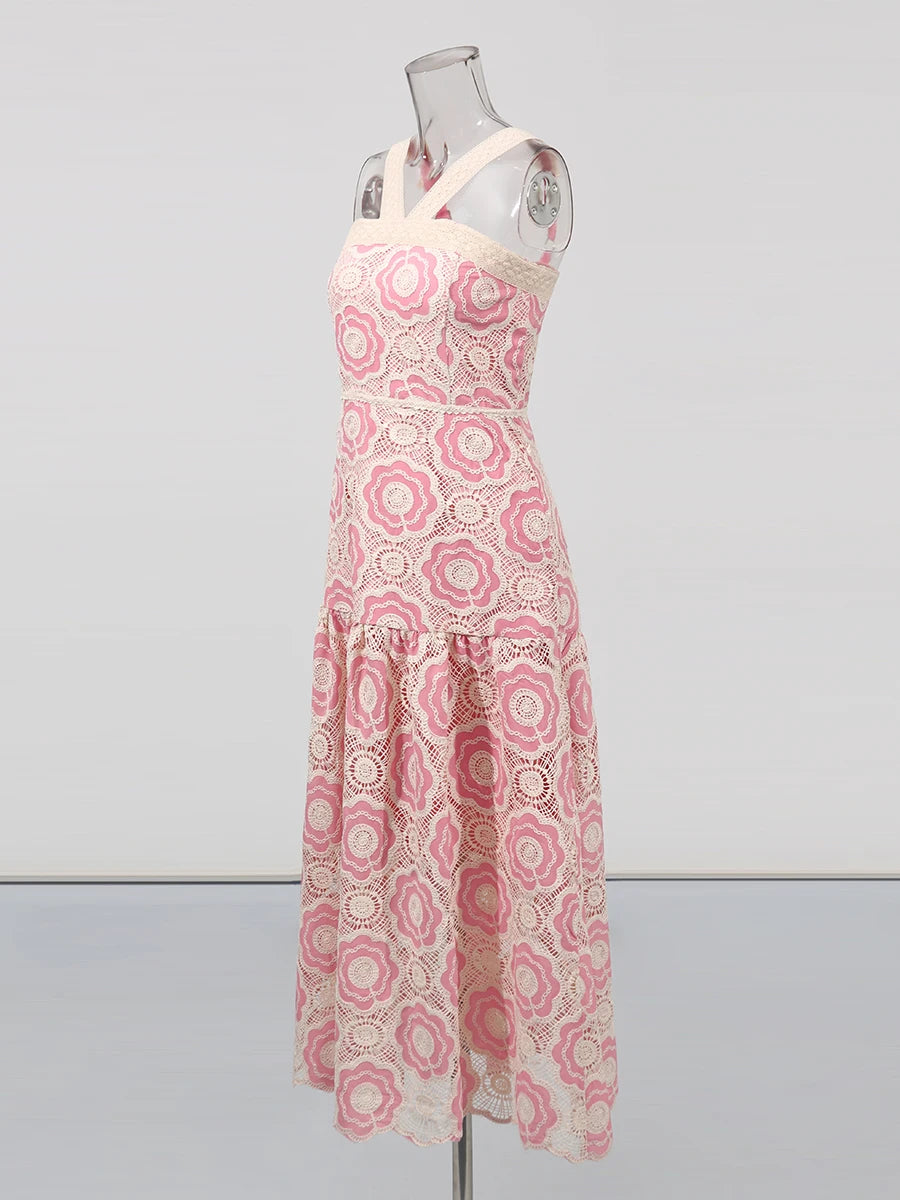 Embroidered Lace Midi Dress