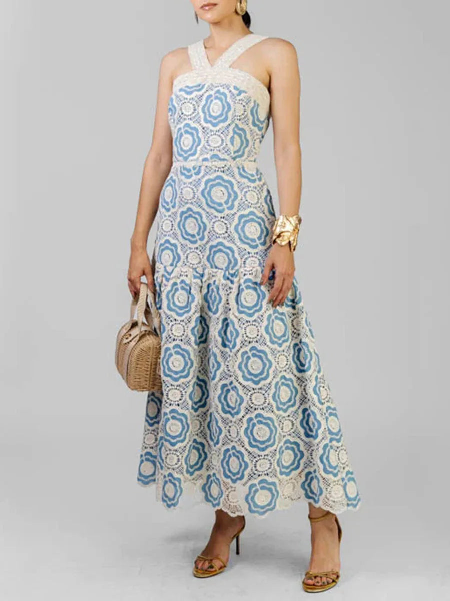 Embroidered Lace Midi Dress