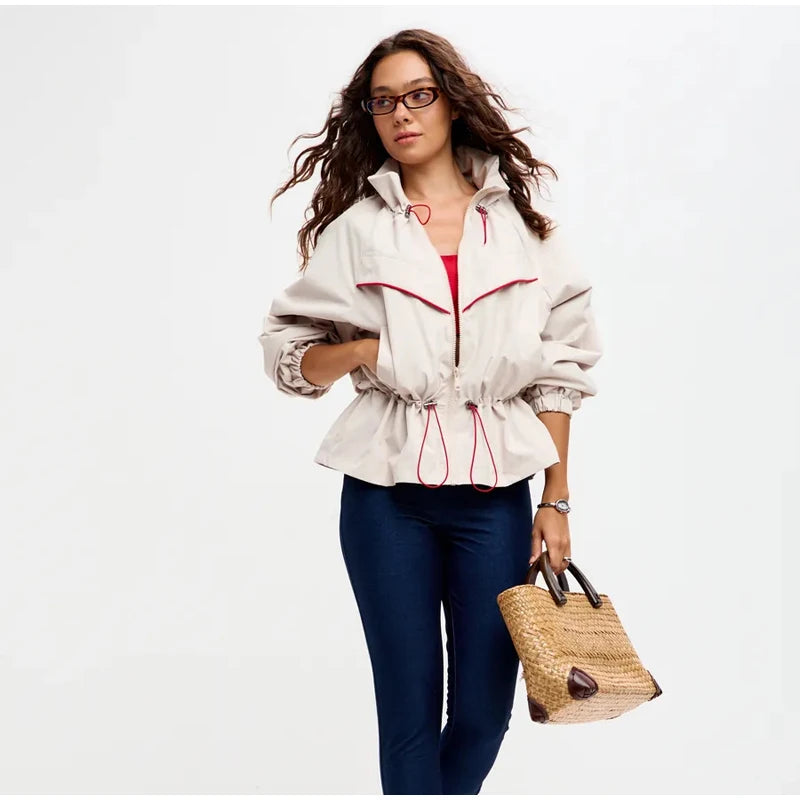 Drawstring Waist Windbreaker Jacket