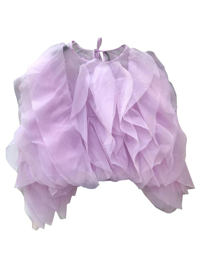 Zalia Atelier | Purple Chiffon Ruffle Blouse | Designer Chloe Inspired