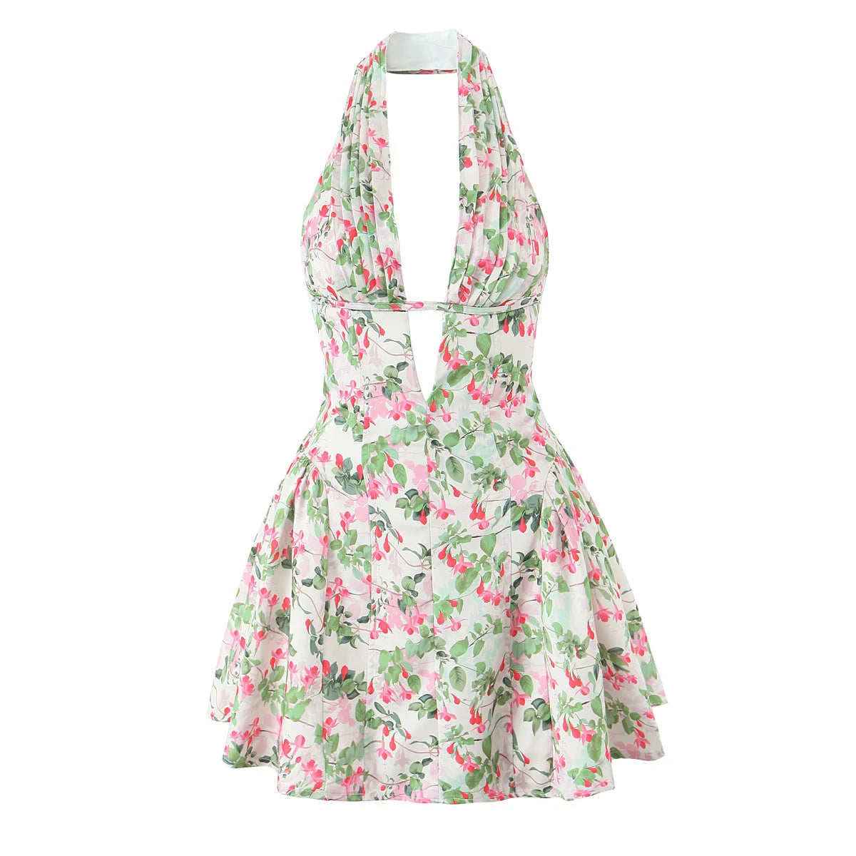 Deep V Halter Mini Dress