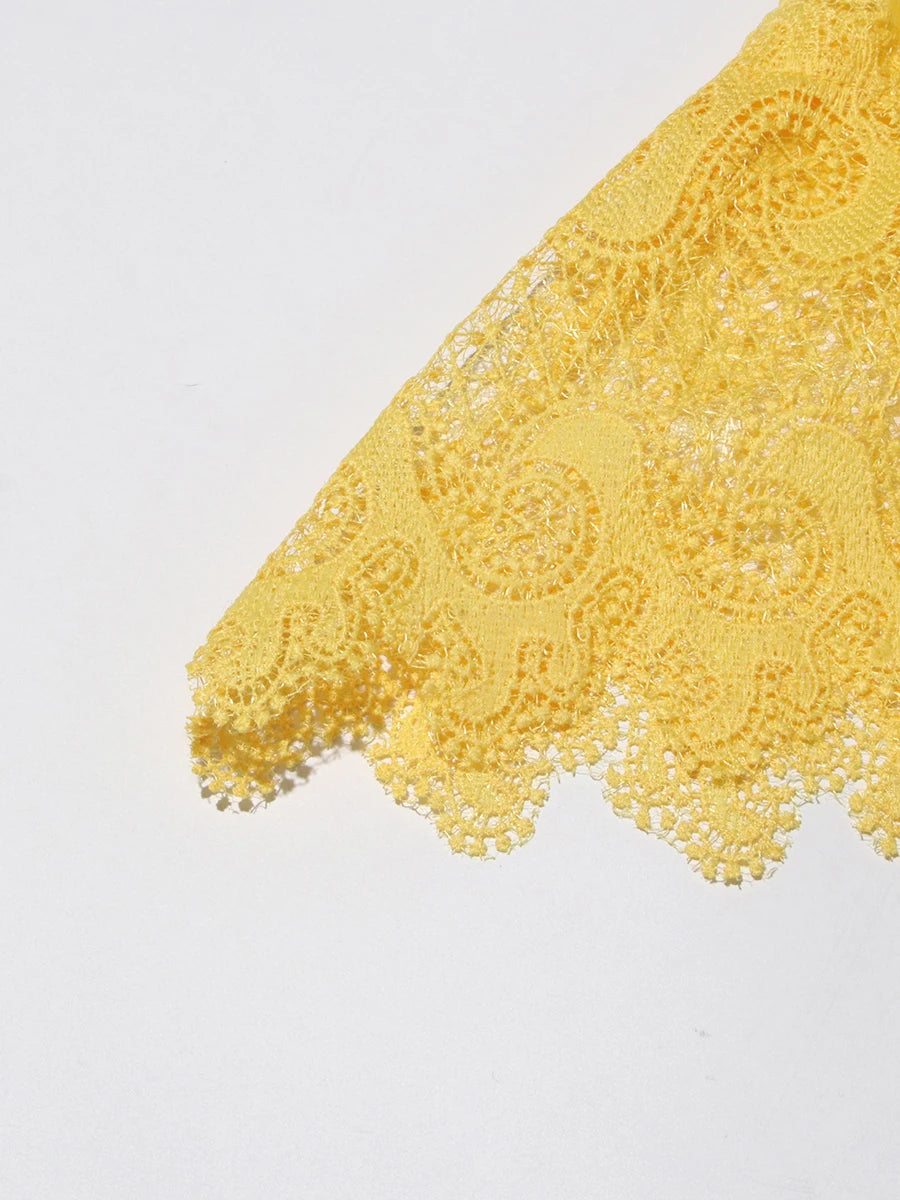 Belted Embroidered Lace Dress