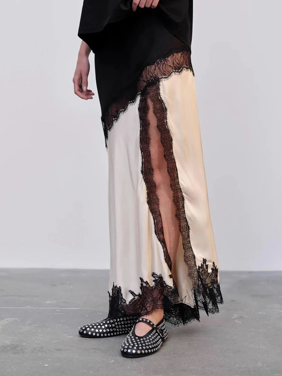 Lace Trim Midi Skirt
