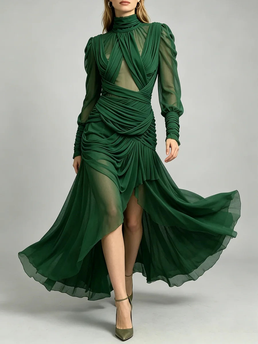 Draped Green Cocktail Dress