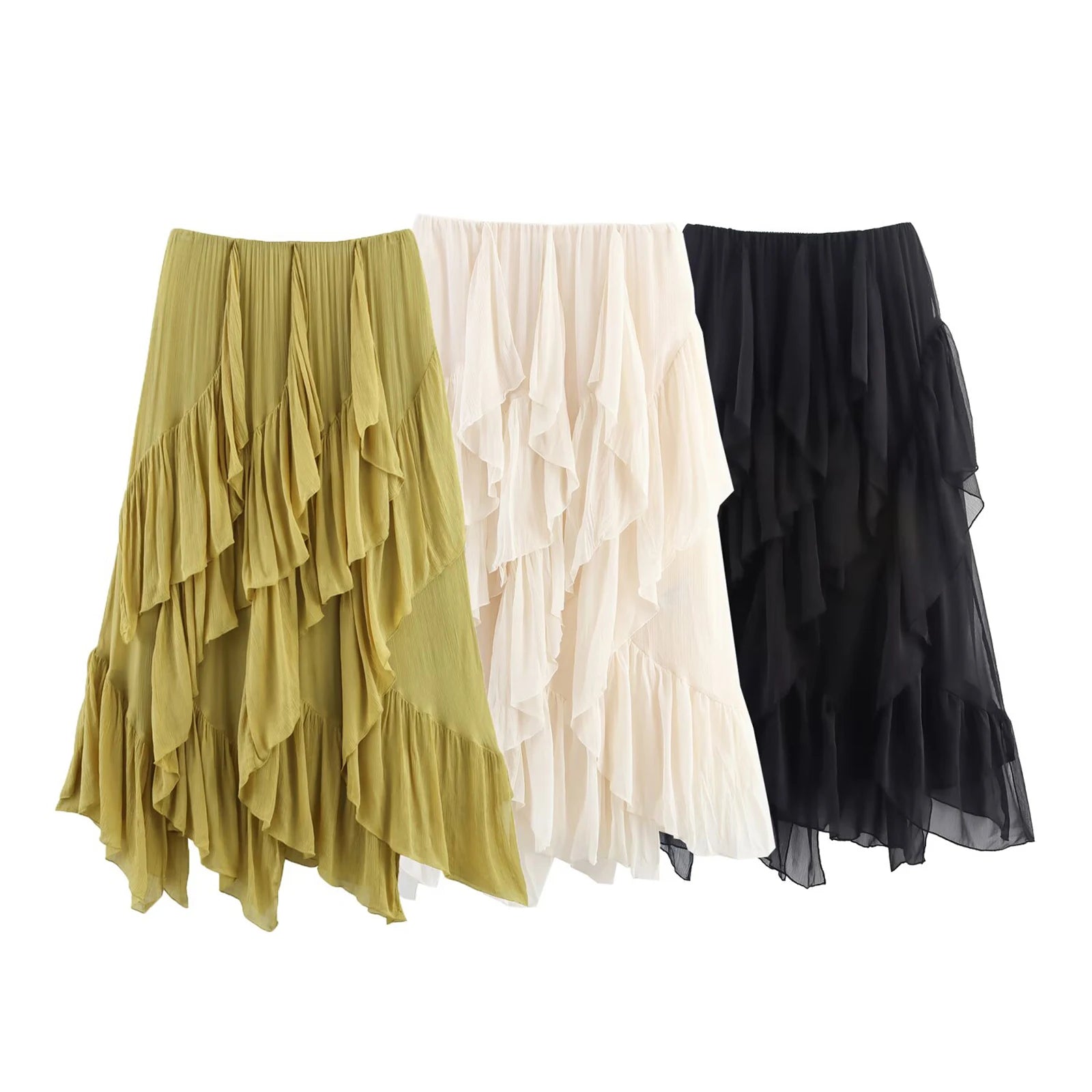Tiered Ruffle Midi Skirt