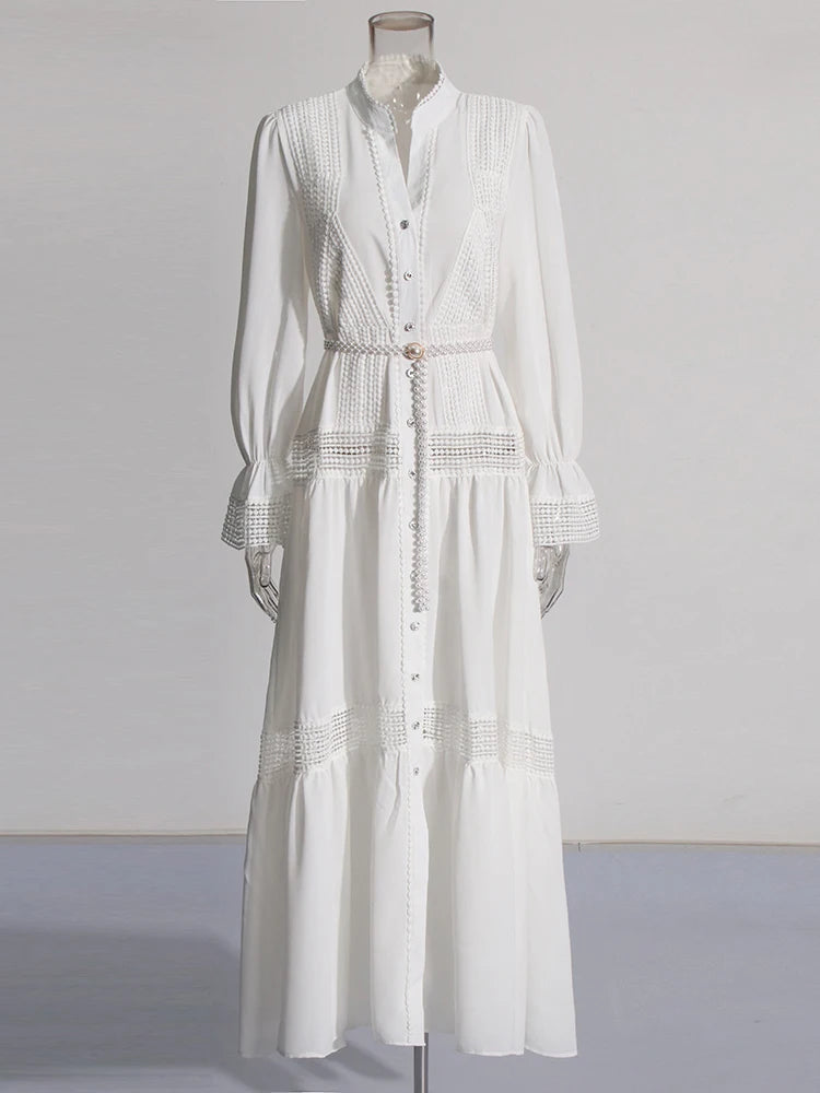 Belted Maxi Dress White / S
