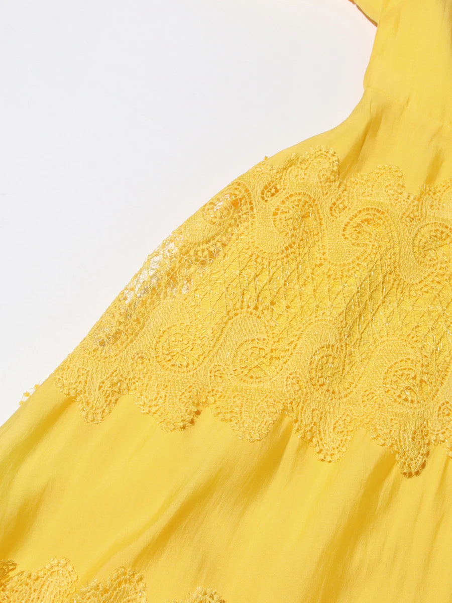 Belted Embroidered Lace Dress