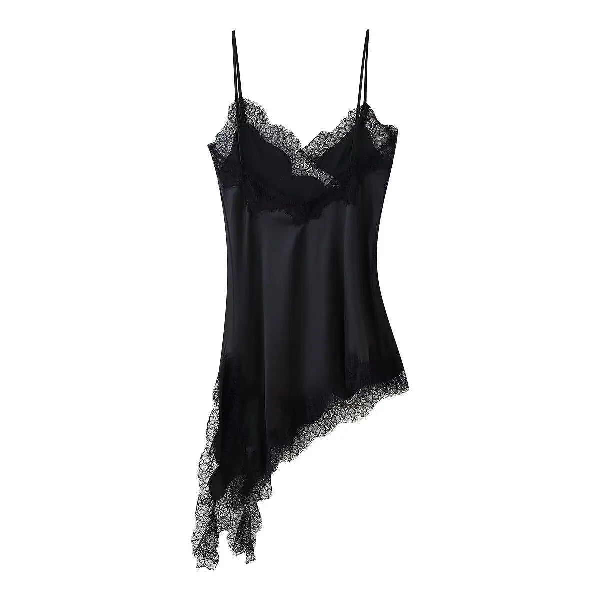 Asymmetrical Lace Trim Mini Dress