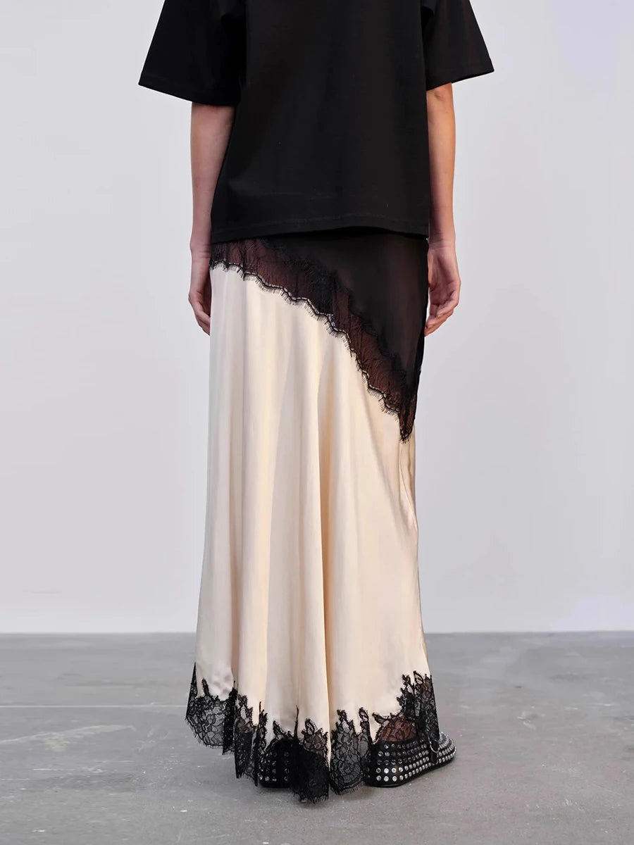 Lace Trim Midi Skirt