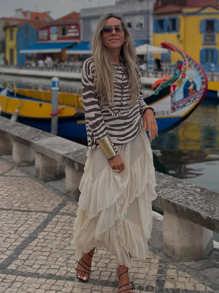 Tiered Ruffle Midi Skirt