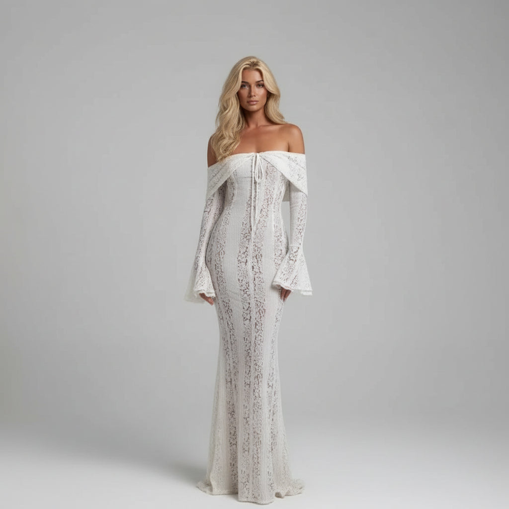 Off The Shoulder Lace Dress Black / M