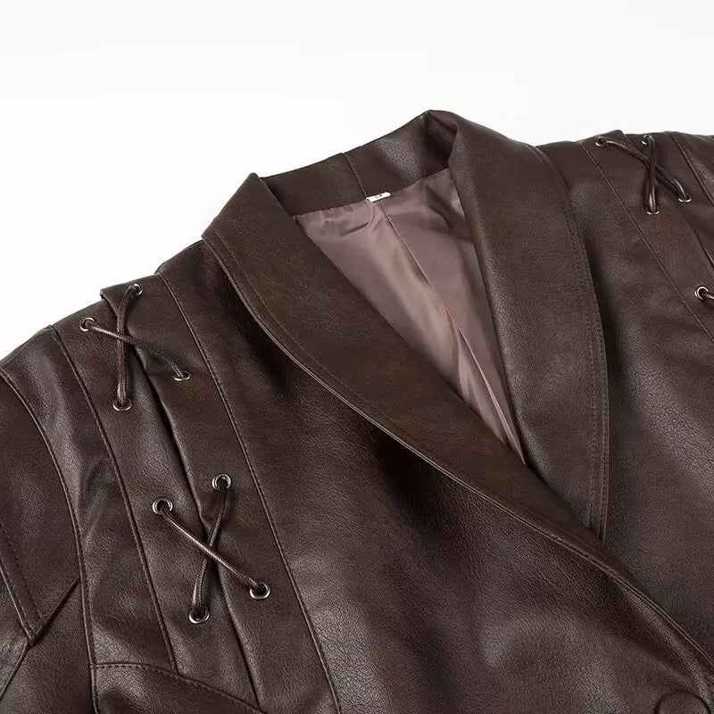 Faux Leather Belted Jacket