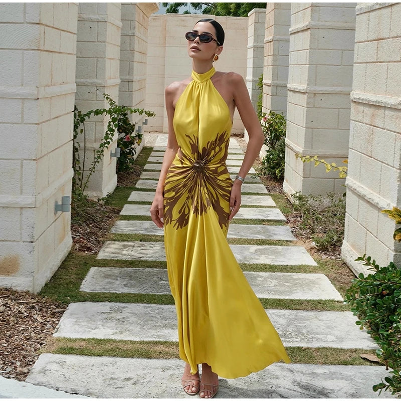Printed Halter Maxi Dress