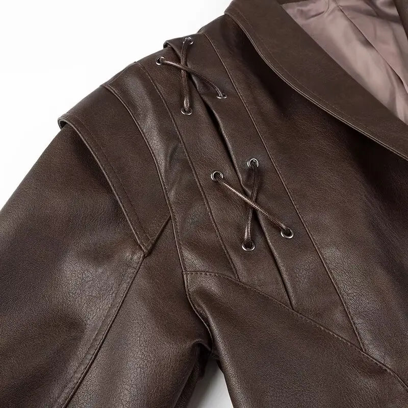 Faux Leather Belted Jacket