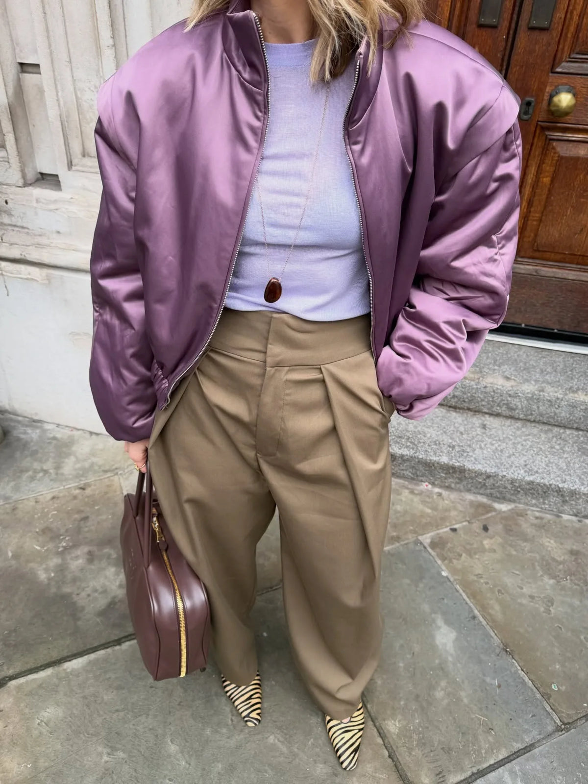Purple Satin Bomber Jacket