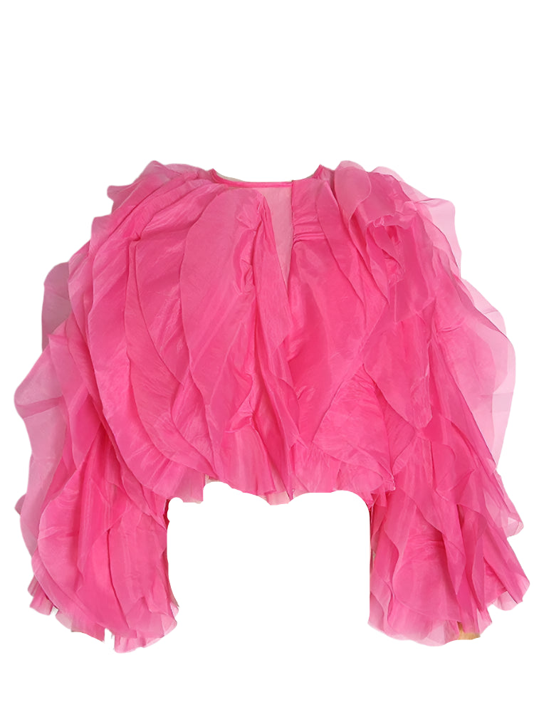 Zalia Atelier | Hot Pink Chiffon Ruffle Blouse | Designer Chloe Inspired