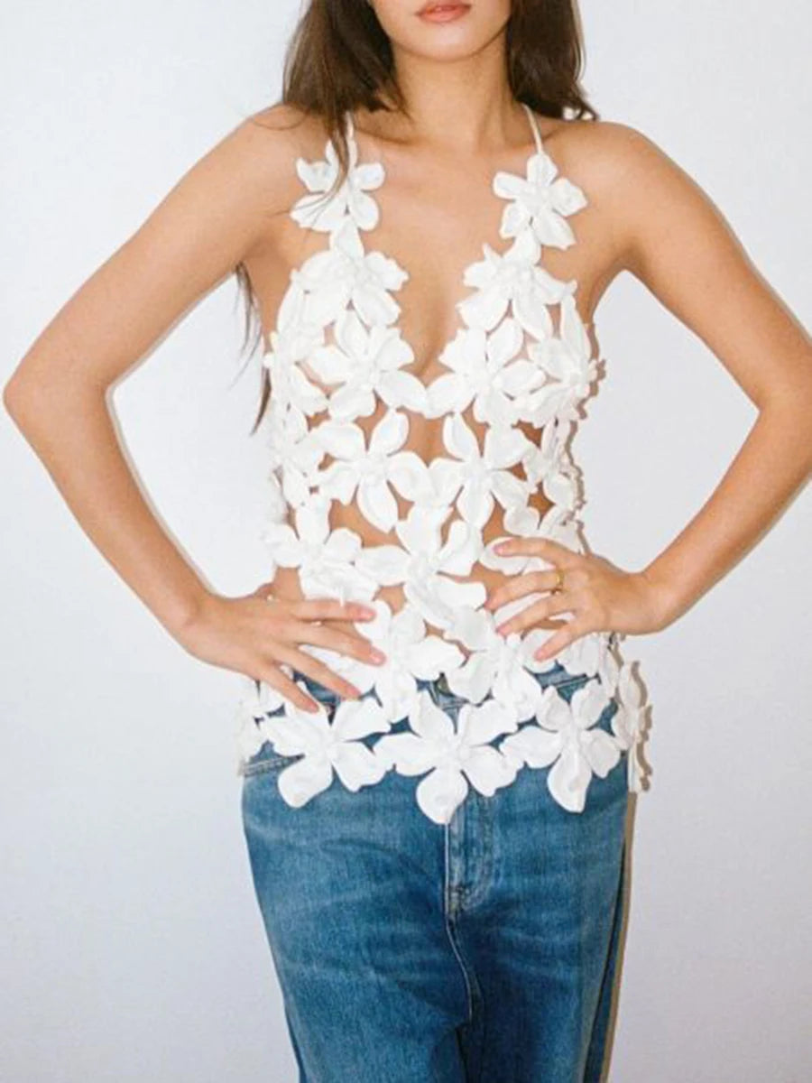 V Neck Appliques Top