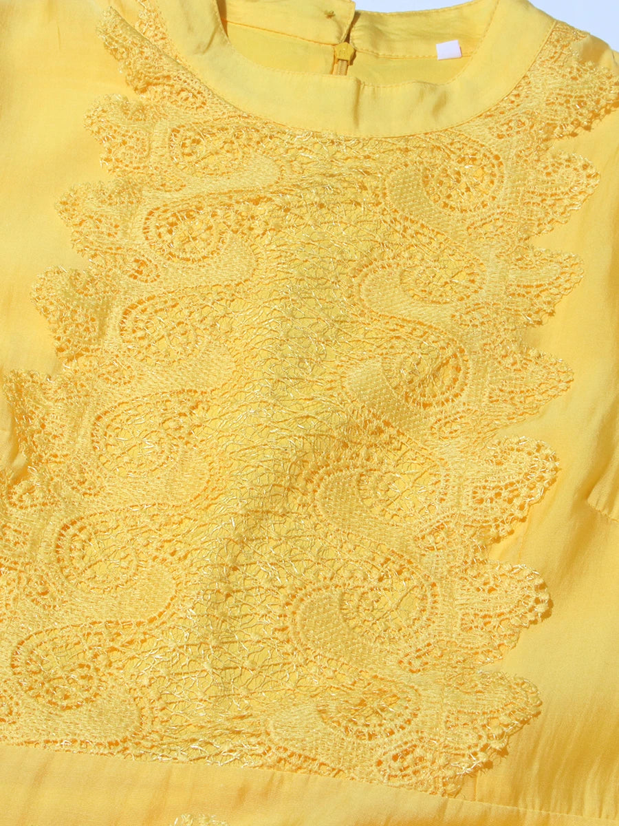 Belted Embroidered Lace Dress