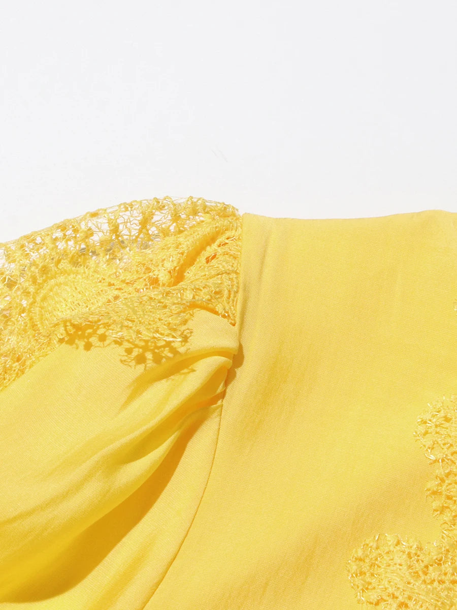Belted Embroidered Lace Dress