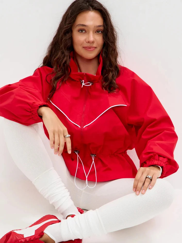 Drawstring Waist Windbreaker Jacket