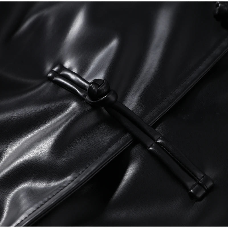 Knot Buttons Leather Jacket
