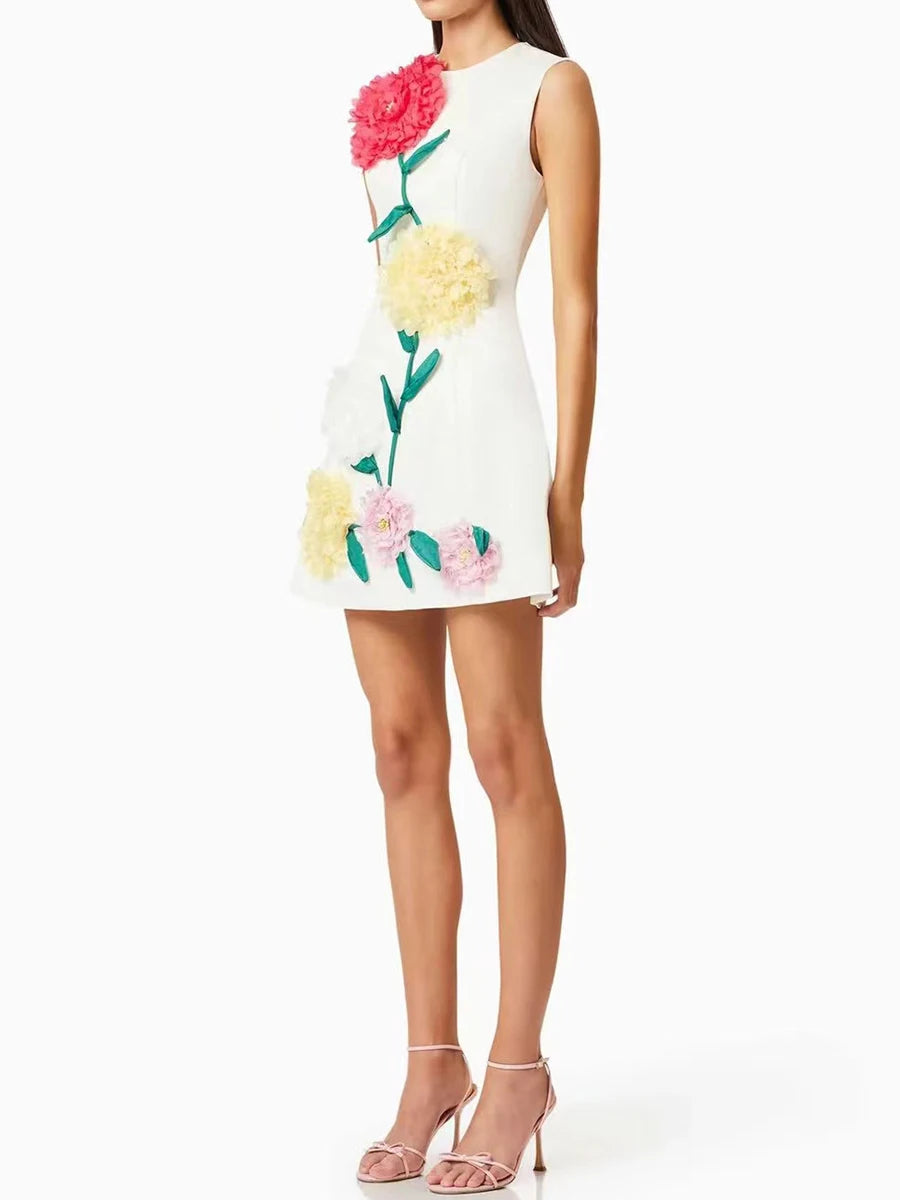 Flower Appliques Mini Dress