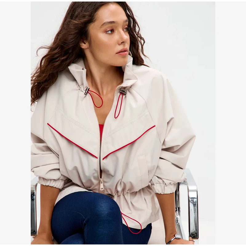 Drawstring Waist Windbreaker Jacket