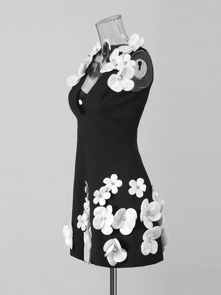 White Appliques Mini Dress