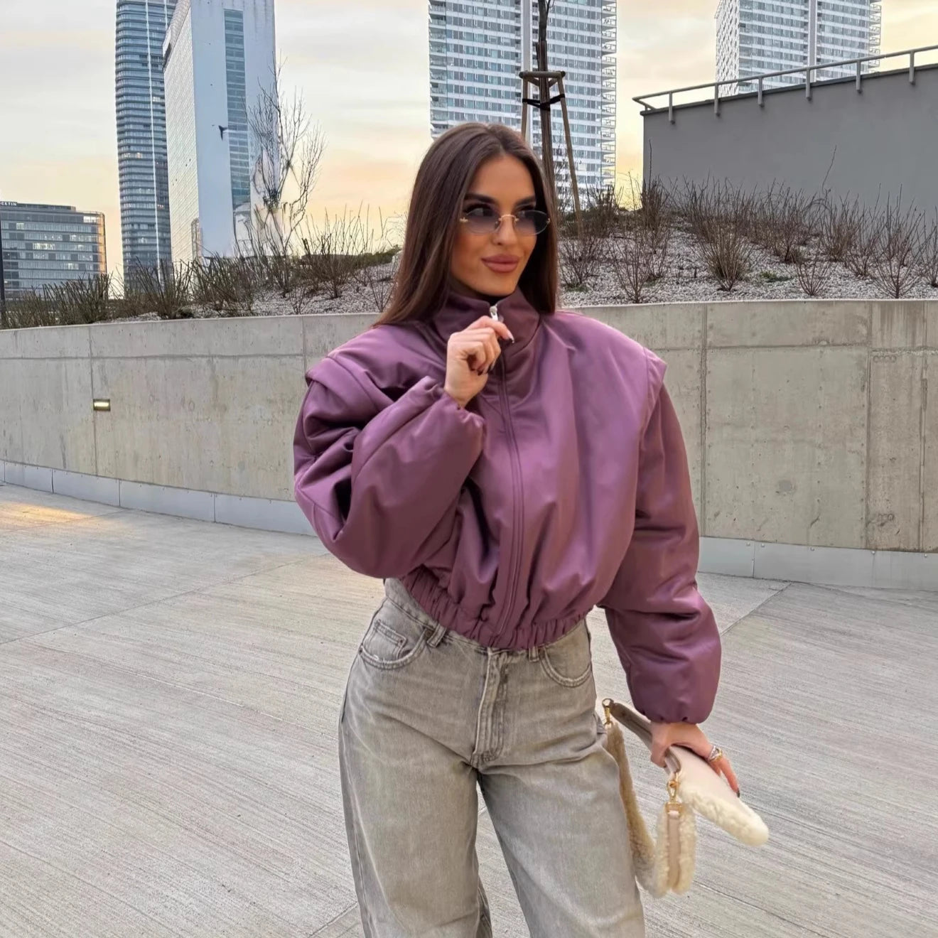 Purple Satin Bomber Jacket
