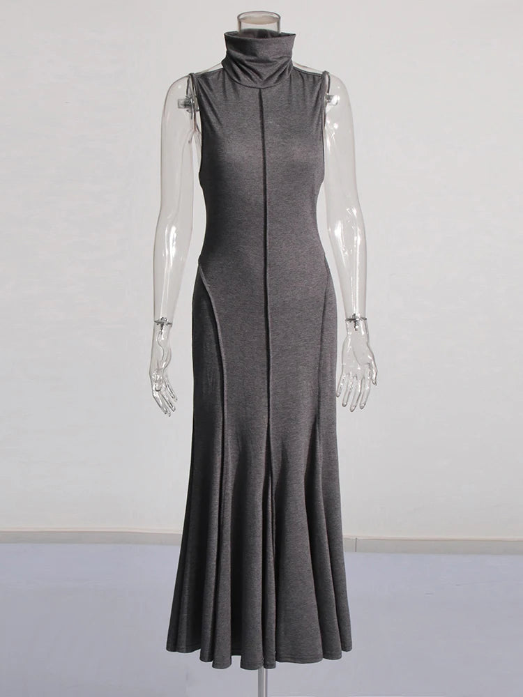 High Collar Maxi Dress XL / GREY High Collar Maxi Dress XL / GREY