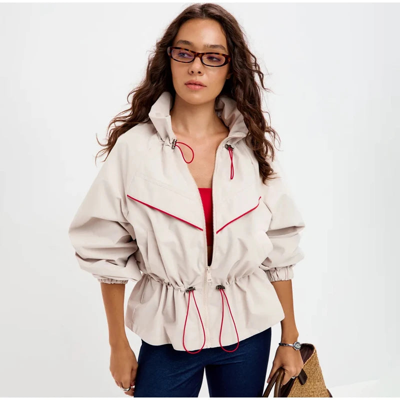 Drawstring Waist Windbreaker Jacket