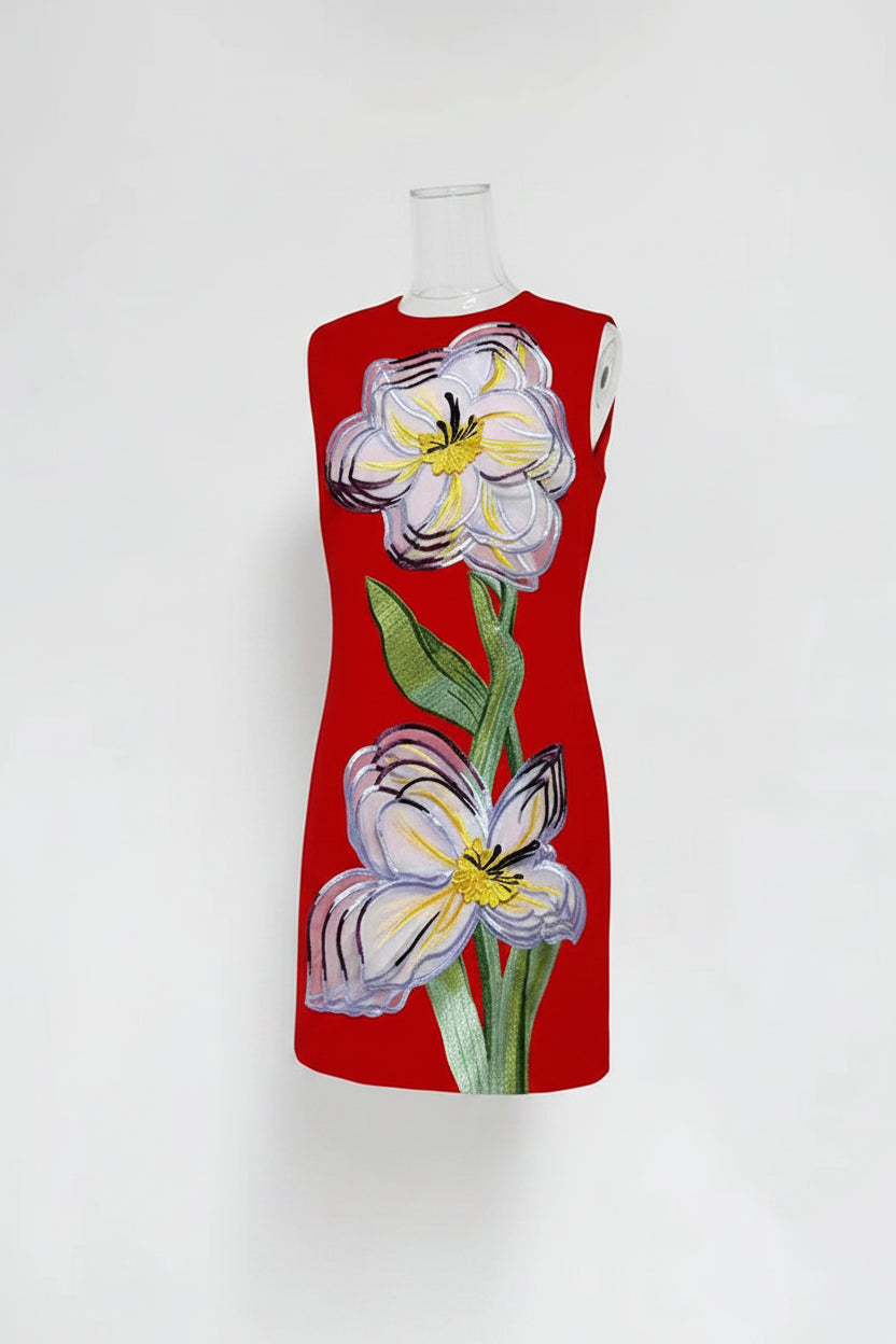 Flower Embroidered Mini Dress