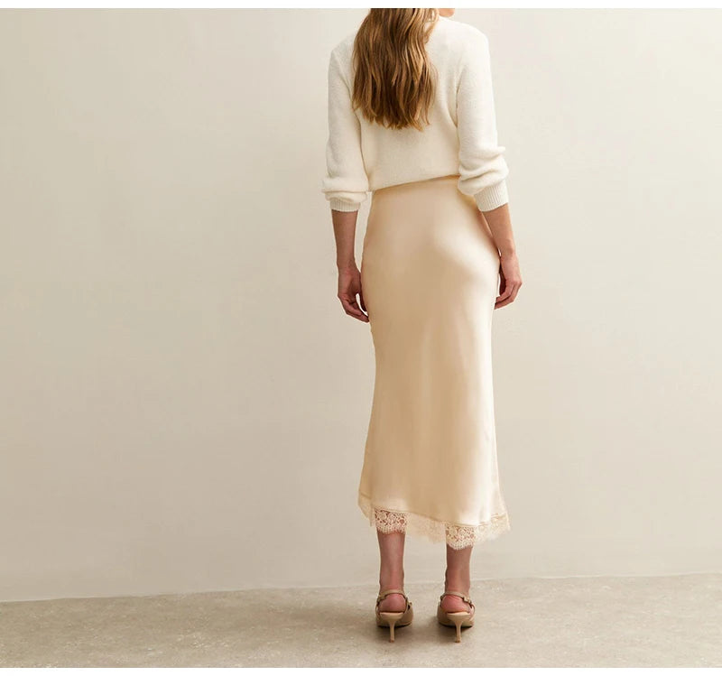 Satin and Lace Midi Skirt