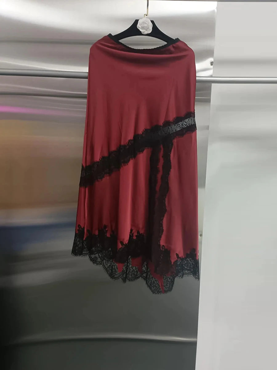 Lace Trim Midi Skirt