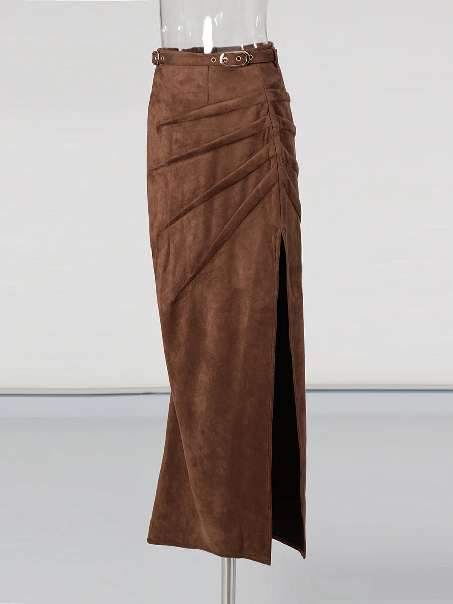 Belted Brown Maxi Skirt