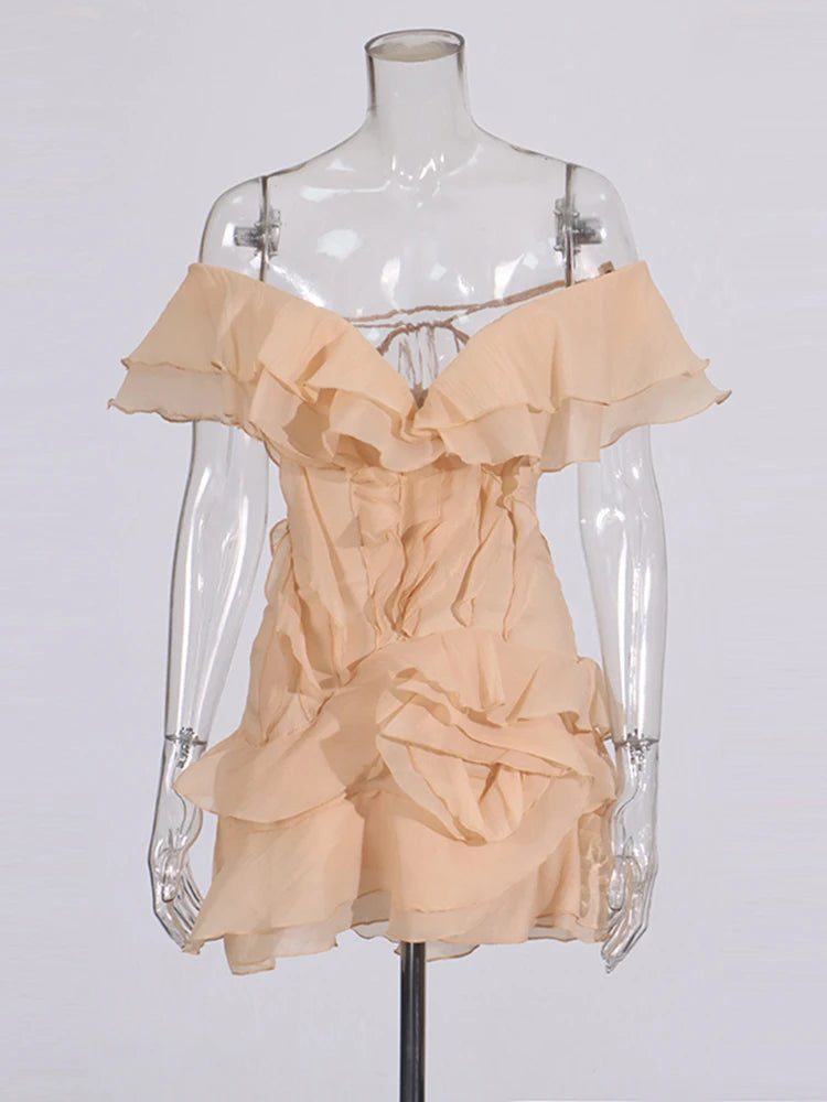 Slash Neck Mini Dress | Champagne | Zalia Atelier