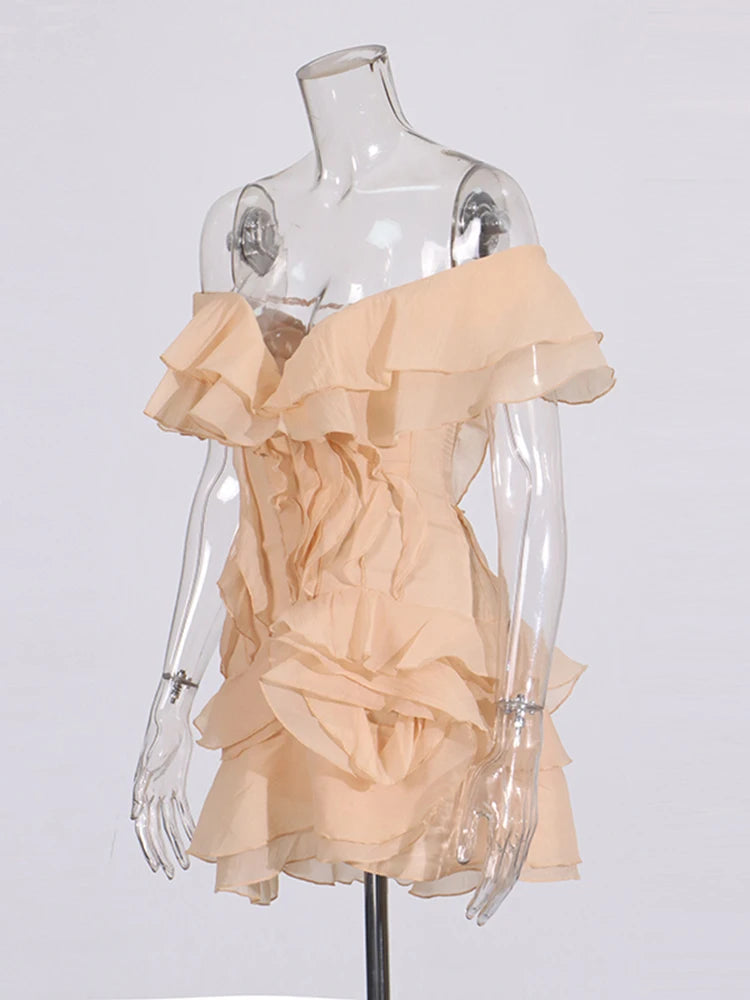 Slash Neck Mini Dress | Champagne | Zalia Atelier