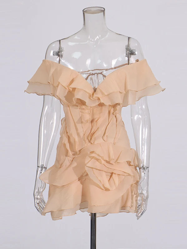 Slash Neck Mini Dress | Champagne | Zalia Atelier