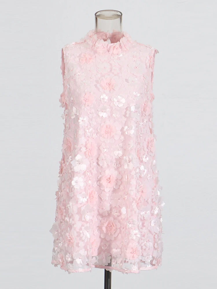 Soft Pink Appliques Mini Dress | Zalia Atelier