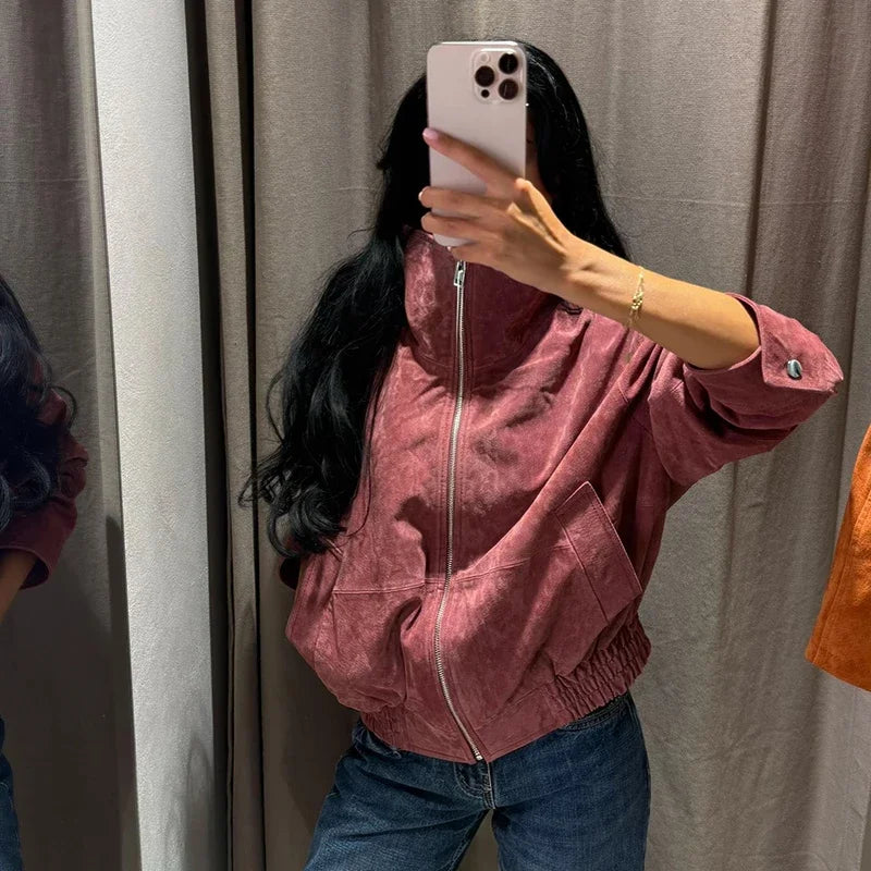 Stand Collar Dusty Pink Jacket
