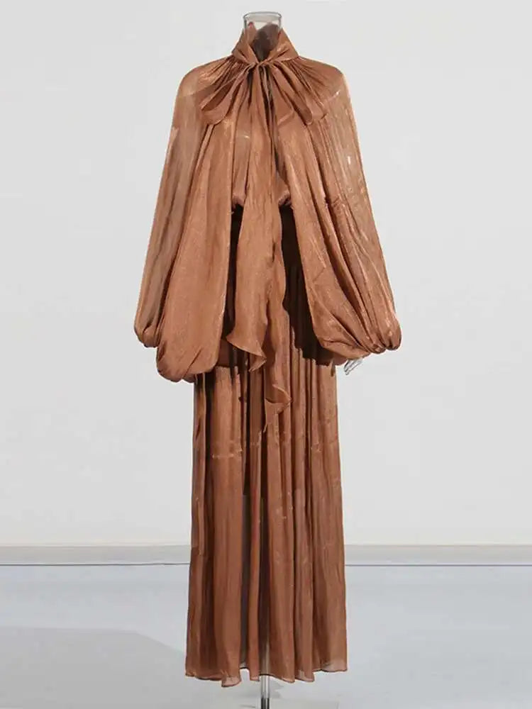 Stand Collar Maxi Dress Coffee / L