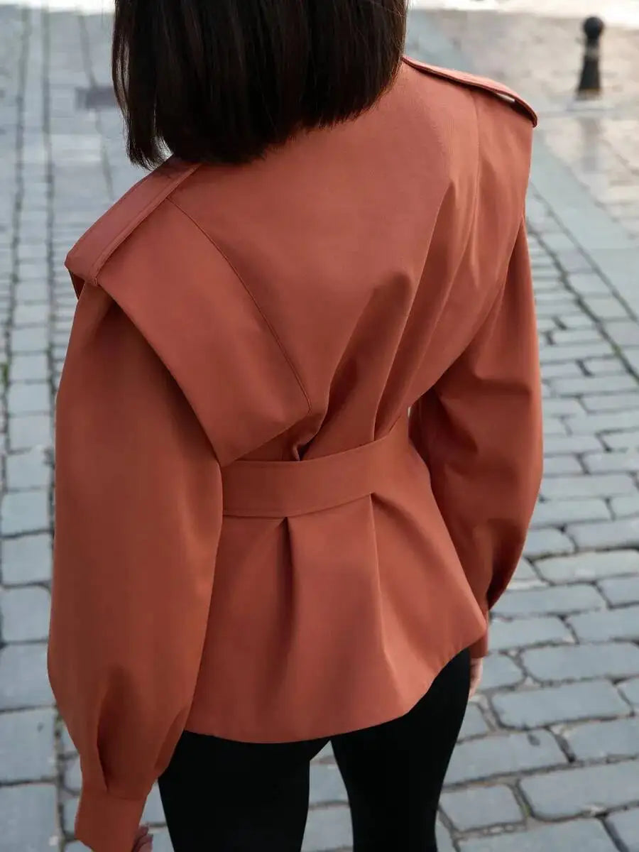 Stand Collar Trench Jacket - Terracota