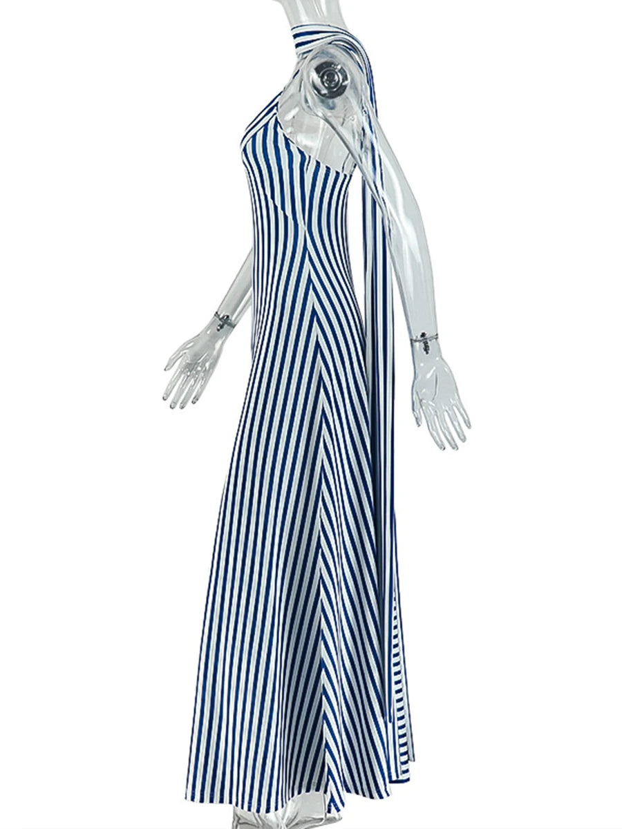Zalia Atelier | Blue and White Striped Maxi Dress