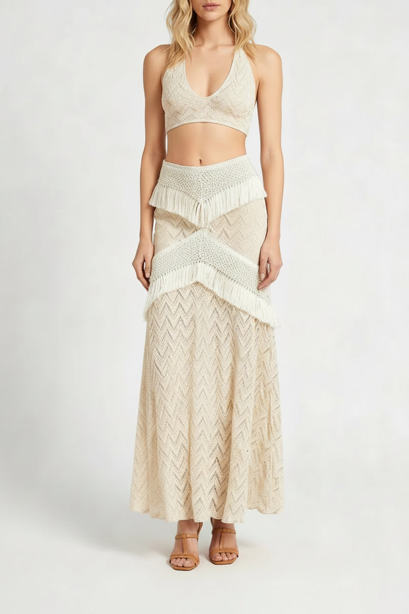 Beige Tassels Knit Skirt