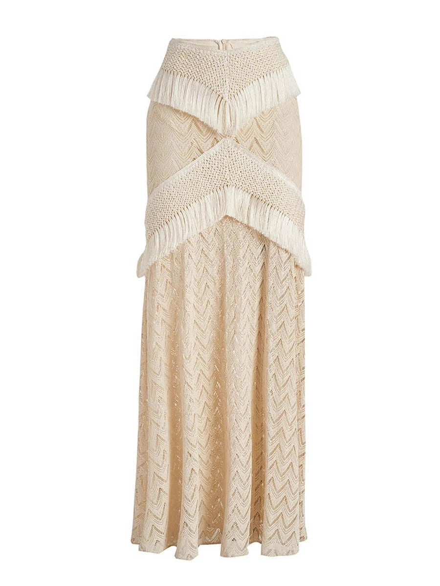 Zalia Atelier | Tassels Knit Skirt Beige