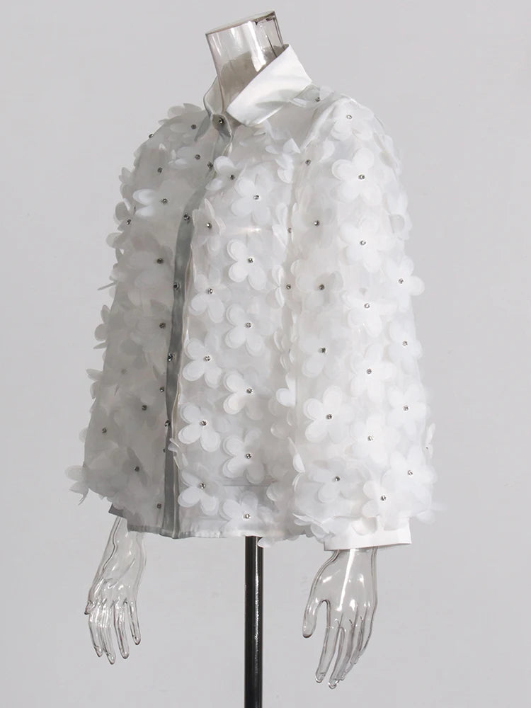 White Appliques Chiffon Blouse